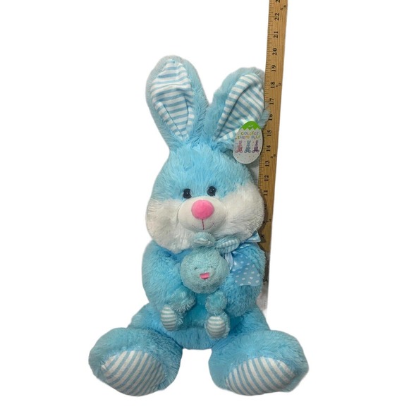 Easter Bunny Rabbit Plush Blue Mom and Baby Stuffed Animal 18" Sitting - Picture 6 of 8